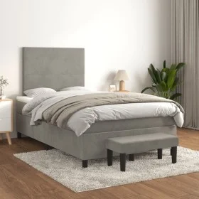 Cama box spring con colchón terciopelo gris claro 120x200 cm de vidaXL, Camas y somieres - Ref: Foro24-3137713, Precio: 426,1...