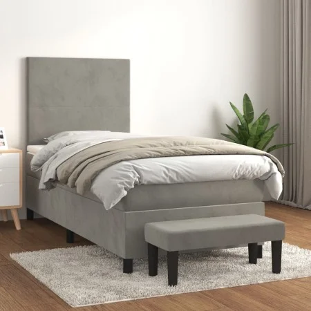 Boxspringbett mit hellgrauer Samtmatratze 80x200 cm von vidaXL, Betten und Lattenroste - Ref: Foro24-3137689, Preis: 338,64 €...