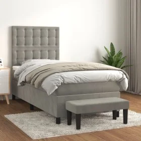Cama box spring con colchón terciopelo gris claro 90x190 cm de vidaXL, Camas y somieres - Ref: Foro24-3138055, Precio: 350,55...