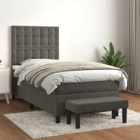 Box spring bed with dark gray velvet mattress 90x200 cm by vidaXL, Beds and slatted bases - Ref: Foro24-3138062, Price: 336,1...
