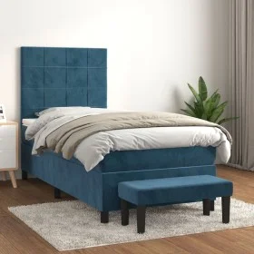Box spring bed with dark blue velvet mattress 100x200 cm by vidaXL, Beds and slatted bases - Ref: Foro24-3137831, Price: 375,...