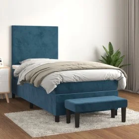 Box spring bed with dark blue velvet mattress 100x200 cm by vidaXL, Beds and slatted bases - Ref: Foro24-3137711, Price: 375,...