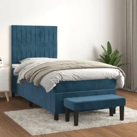 Cama box spring con colchón terciopelo azul oscuro 90x190 cm de vidaXL, Camas y somieres - Ref: Foro24-3137939, Precio: 357,6...