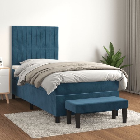 Cama box spring con colchón terciopelo azul oscuro 90x190 cm de vidaXL, Camas y somieres - Ref: Foro24-3137939, Precio: 379,2...