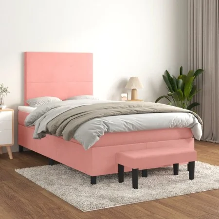 Box spring bed with pink velvet mattress 120x200 cm by vidaXL, Beds and slatted bases - Ref: Foro24-3137718, Price: 419,45 €,...