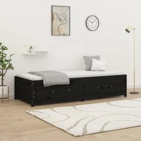 Solid black pine wood sofa bed 75x190 cm by vidaXL, Beds and slatted bases - Ref: Foro24-821603, Price: 193,45 €, Discount: %