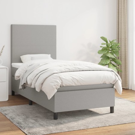 Cama box spring con colchón tela gris claro 90x200 cm de vidaXL, Camas y somieres - Ref: Foro24-3141585, Precio: 342,37 €, De...