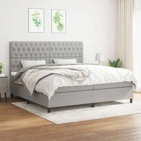 Cama box spring con colchón tela gris claro 200x200 cm de vidaXL, Camas y somieres - Ref: Foro24-3142041, Precio: 681,24 €, D...