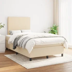 Box spring bed with cream fabric mattress 120x200 cm by vidaXL, Beds and slatted bases - Ref: Foro24-3141606, Price: 419,72 €...