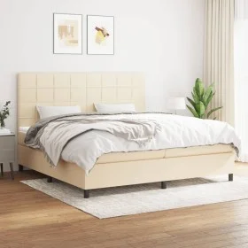 Box spring bed with cream fabric mattress 200x200 cm by vidaXL, Beds and slatted bases - Ref: Foro24-3141806, Price: 603,29 €...