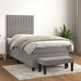 Boxspringbett mit hellgrauer Samtmatratze 90x190 cm von vidaXL, Betten und Lattenroste - Ref: Foro24-3137941, Preis: 333,25 €...