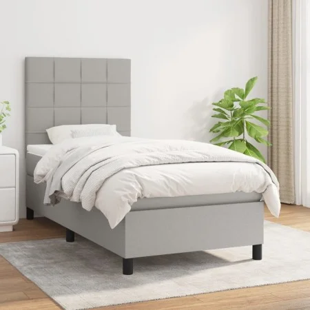 Box spring bed with light gray fabric mattress 100x200 cm by vidaXL, Beds and slatted bases - Ref: Foro24-3141753, Price: 341...