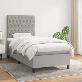 Cama box spring con colchón tela gris claro 100x200 cm de vidaXL, Camas y somieres - Ref: Foro24-3141993, Precio: 336,26 €, D...