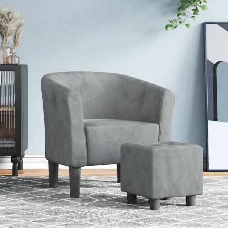 Sillón con taburete terciopelo gris oscuro en Sillones | Comprar online en Foru.es
