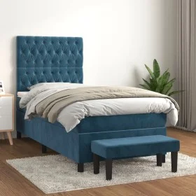 Box spring bed with dark blue velvet mattress 80x200 cm by vidaXL, Beds and slatted bases - Ref: Foro24-3137993, Price: 346,0...