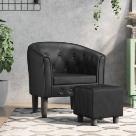Sillón con taburete cuero sintético negro en Sillones | Comprar online en Foru.es