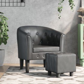 Sillón con taburete cuero sintético gris en Sillones | Comprar online en Foru.es