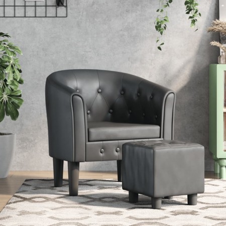 Sillón con taburete cuero sintético gris en Sillones | Comprar online en Foru.es