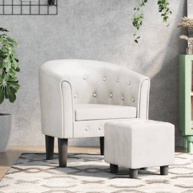Sillón con taburete cuero sintético blanco en Sillones | Comprar online en Foru.es