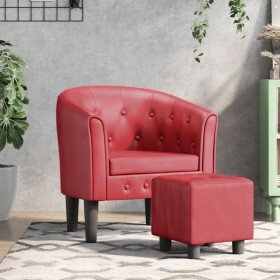 Sillón diseño de cubo con reposapiés cuero sintético rojo tinto en Sillones | Comprar online en Foru.es