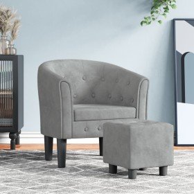 Sillón con taburete terciopelo gris claro en Sillones | Comprar online en Foru.es