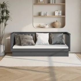 Gray solid pine wood sofa bed 90x190 cm by vidaXL, Beds and slatted bases - Ref: Foro24-821581, Price: 147,66 €, Discount: %