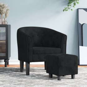 Sillón con taburete terciopelo negro en Sillones | Comprar online en Foru.es