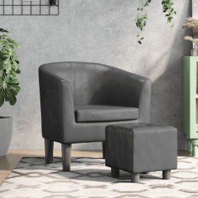 Sillón con taburete cuero sintético gris en Sillones | Comprar online en Foru.es