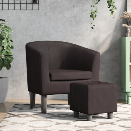 Sillón con taburete cuero sintético marrón en Sillones | Comprar online en Foru.es