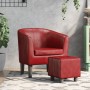 Sillón diseño de cubo con reposapiés cuero sintético rojo tinto en Sillones | Comprar online en Foru.es