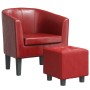 Sillón diseño de cubo con reposapiés cuero sintético rojo tinto en Sillones | Comprar online en Foru.es