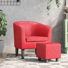 Sillón con taburete cuero sintético rojo en Sillones | Comprar online en Foru.es