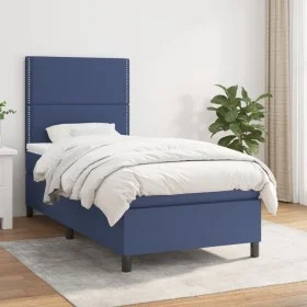 Cama box spring con colchón tela azul 100x200 cm de vidaXL, Camas y somieres - Ref: Foro24-3141679, Precio: 342,20 €, Descuen...