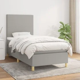 Box spring bed with light gray fabric mattress 90x200 cm by vidaXL, Beds and slatted bases - Ref: Foro24-3142145, Price: 320,...