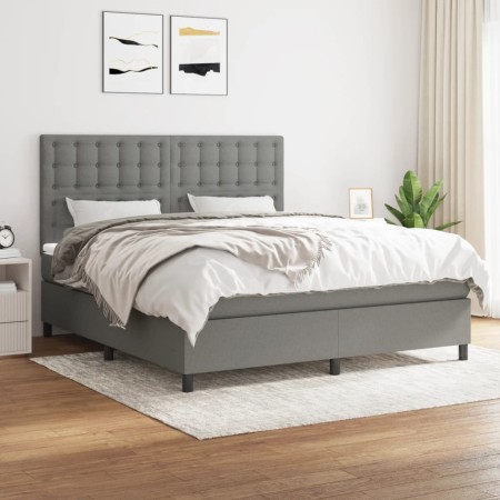 Cama box spring con colchón tela gris oscuro 180x200 cm de vidaXL, Camas y somieres - Ref: Foro24-3142114, Precio: 660,33 €, ...