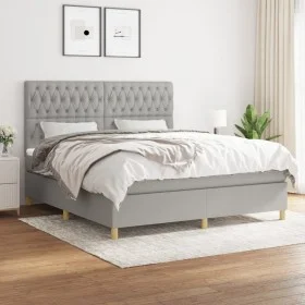 Cama box spring con colchón tela gris claro 180x200 cm de vidaXL, Camas y somieres - Ref: Foro24-3142593, Precio: 630,13 €, D...