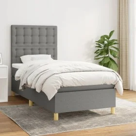 Cama box spring con colchón tela gris oscuro 90x200 cm de vidaXL, Camas y somieres - Ref: Foro24-3142626, Precio: 365,78 €, D...