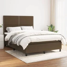 Cama box spring con colchón tela marrón oscuro 140x200 cm de vidaXL, Camas y somieres - Ref: Foro24-3141700, Precio: 466,07 €...