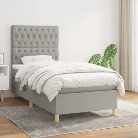 Cama box spring con colchón tela gris claro 90x190 cm de vidaXL, Camas y somieres - Ref: Foro24-3142537, Precio: 312,89 €, De...