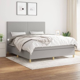 Cama box spring con colchón tela gris claro 160x200 cm de vidaXL, Camas y somieres - Ref: Foro24-3142185, Precio: 542,08 €, D...