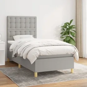 Cama box spring con colchón tela gris claro 90x190 cm de vidaXL, Camas y somieres - Ref: Foro24-3142617, Precio: 314,98 €, De...