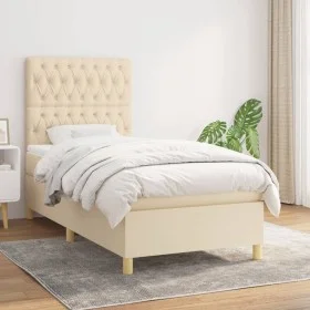 Box spring bed with cream fabric mattress 100x200 cm by vidaXL, Beds and slatted bases - Ref: Foro24-3142558, Price: 358,34 €...