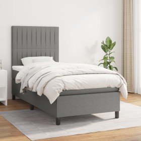 Cama box spring con colchón tela gris oscuro 90x190 cm de vidaXL, Camas y somieres - Ref: Foro24-3141898, Precio: 333,66 €, D...