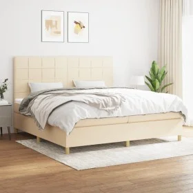 Box spring bed with cream fabric mattress 200x200 cm by vidaXL, Beds and slatted bases - Ref: Foro24-3142366, Price: 632,88 €...