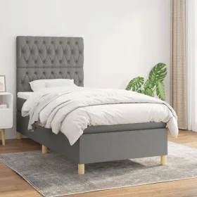 Cama box spring con colchón tela gris oscuro 90x190 cm de vidaXL, Camas y somieres - Ref: Foro24-3142538, Precio: 325,55 €, D...