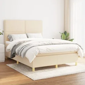 Box spring bed with cream fabric mattress 140x200 cm by vidaXL, Beds and slatted bases - Ref: Foro24-3142262, Price: 482,98 €...
