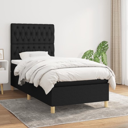 Cama box spring con colchón tela negro 100x200 cm de vidaXL, Camas y somieres - Ref: Foro24-3142555, Precio: 352,86 €, Descue...