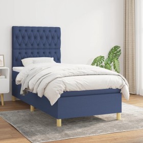 Cama box spring con colchón tela azul 90x200 cm de vidaXL, Camas y somieres - Ref: Foro24-3142551, Precio: 371,91 €, Descuent...