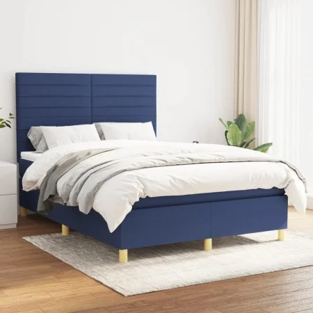 Box spring bed with blue fabric mattress 140x200 cm by vidaXL, Beds and slatted bases - Ref: Foro24-3142423, Price: 499,00 €,...