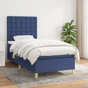 Box spring bed with blue fabric mattress 90x200 cm by vidaXL, Beds and slatted bases - Ref: Foro24-3142631, Price: 350,72 €, ...